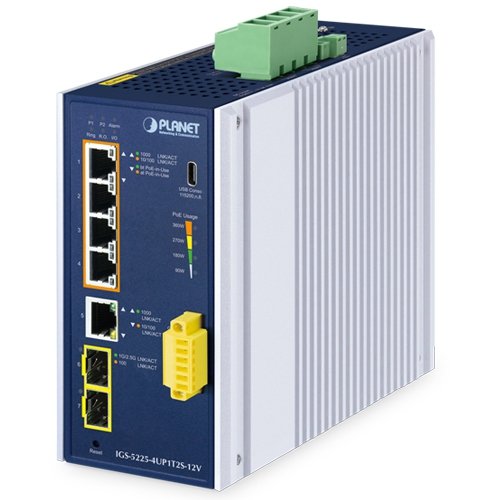 Управляемый промышленный коммутатор Ethernet (L2+, 4 порта 10/100/1000T с 802.3bt PoE, 1 порт 10/100/1000T, 2 порта 1G/2.5G SFP,  питание 9~54 V DC)