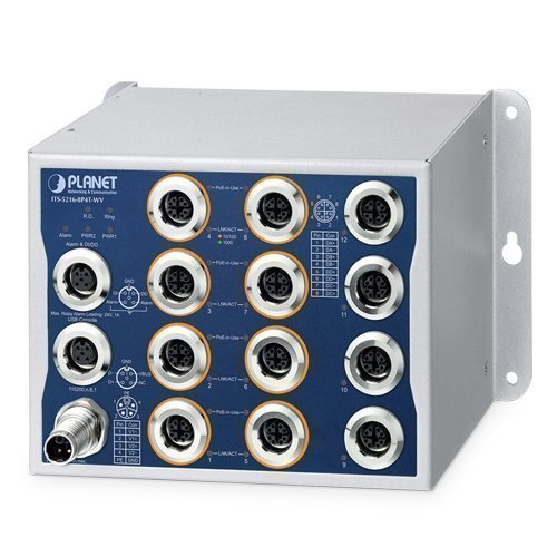 Управляемый промышленный коммутатор Ethernet (L2+, 8 портов 10/100/1000T с 802.3at PoE M12, 4 порта 10/100/1000T M12)